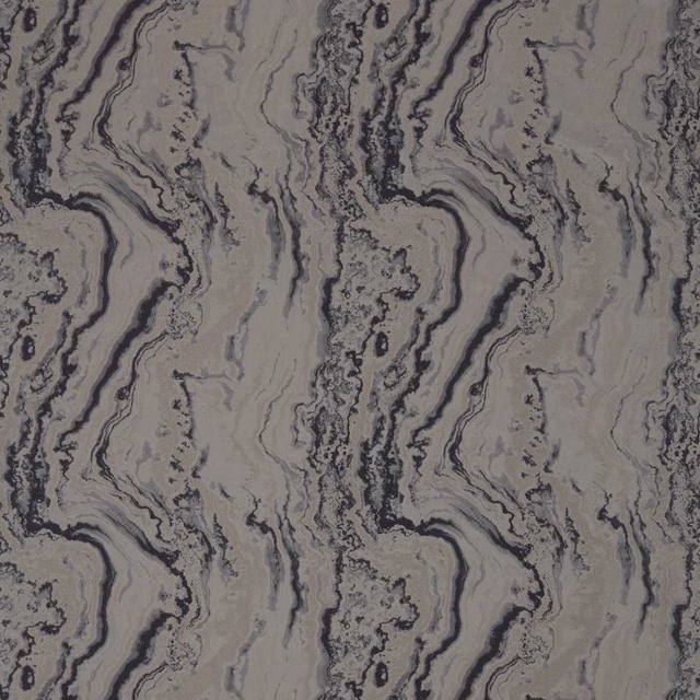 Cool zinc-grey fabric with charcoal serpentine marbling and pale mineral-like streaks