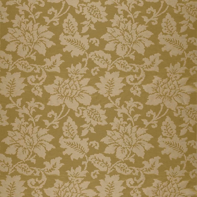Muted olive chamomile ground with pale botanical damask and detailed woven leaves