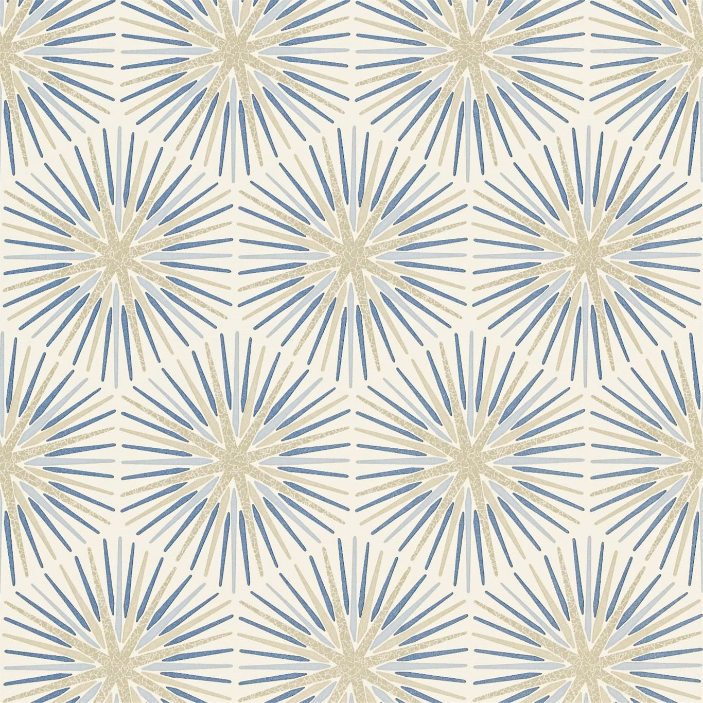 Muted sapphire-blue and cream starbursts with softly mottled beige-gold centres