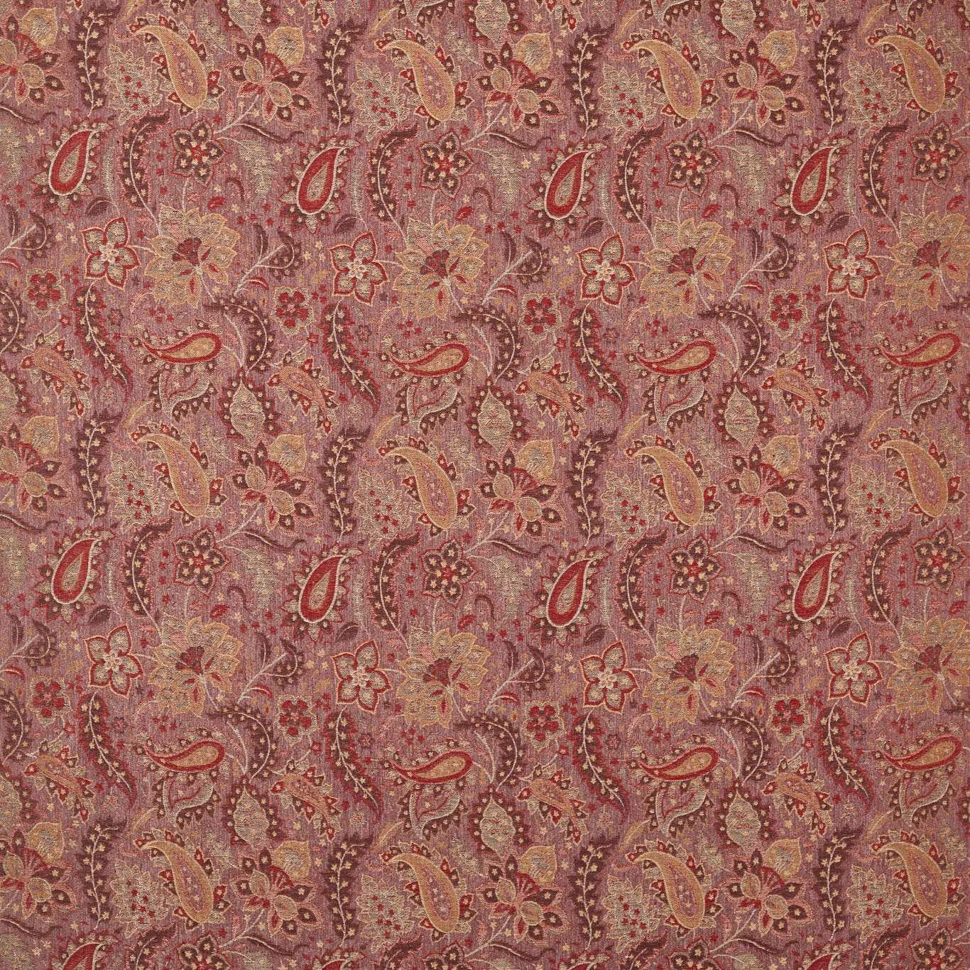 Pale ruby paisley fabric with muted gold, olive and cream floral details