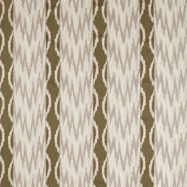 Muted olive ground with chalky vertical ikat bands and blush-taupe woven flecks