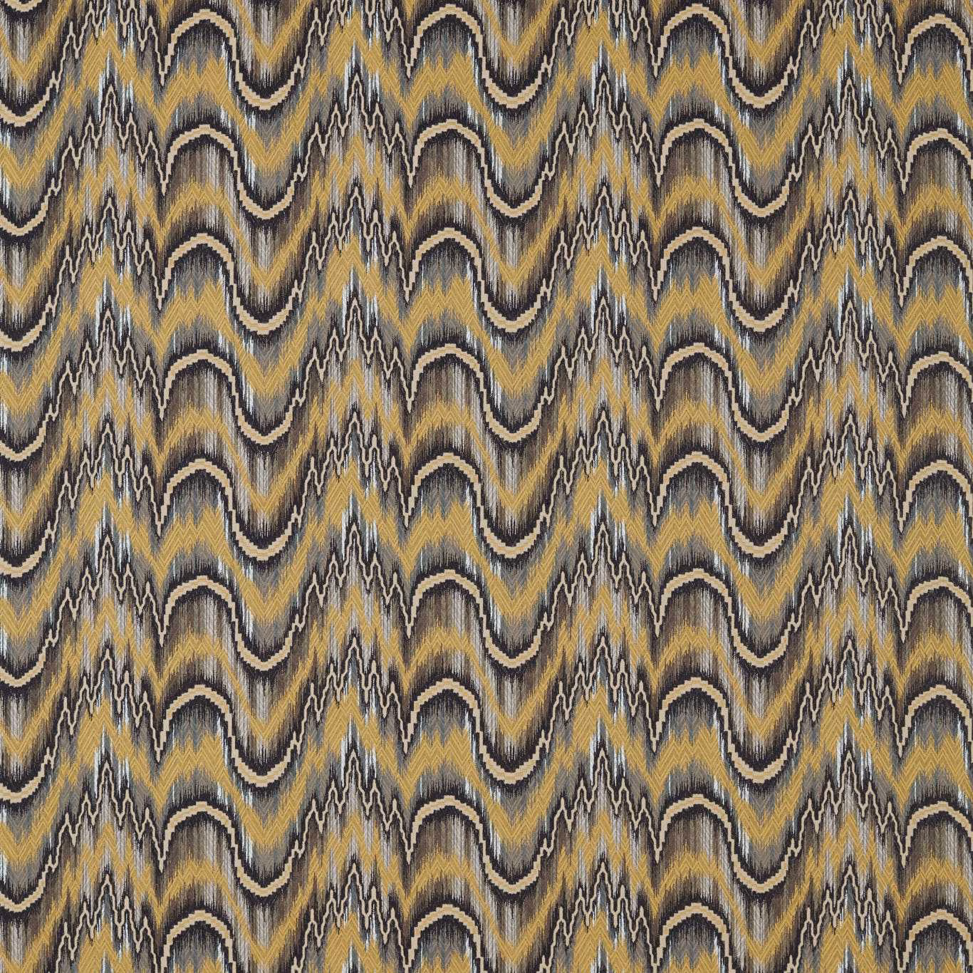 Antique gold and charcoal rippling zigzag textile with a densely textured surface