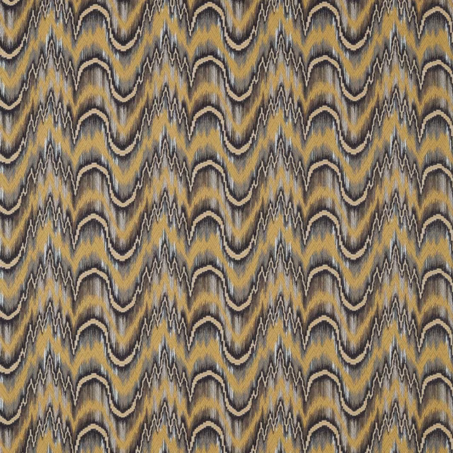 Antique gold and charcoal rippling zigzag textile with a densely textured surface