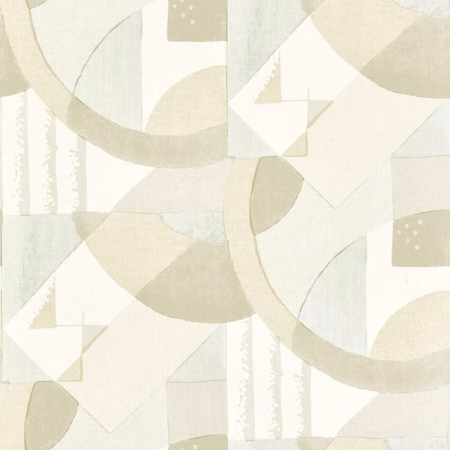 Mineral ivory wallpaper with sage arcs, taupe blocks and abstract geometric shapes