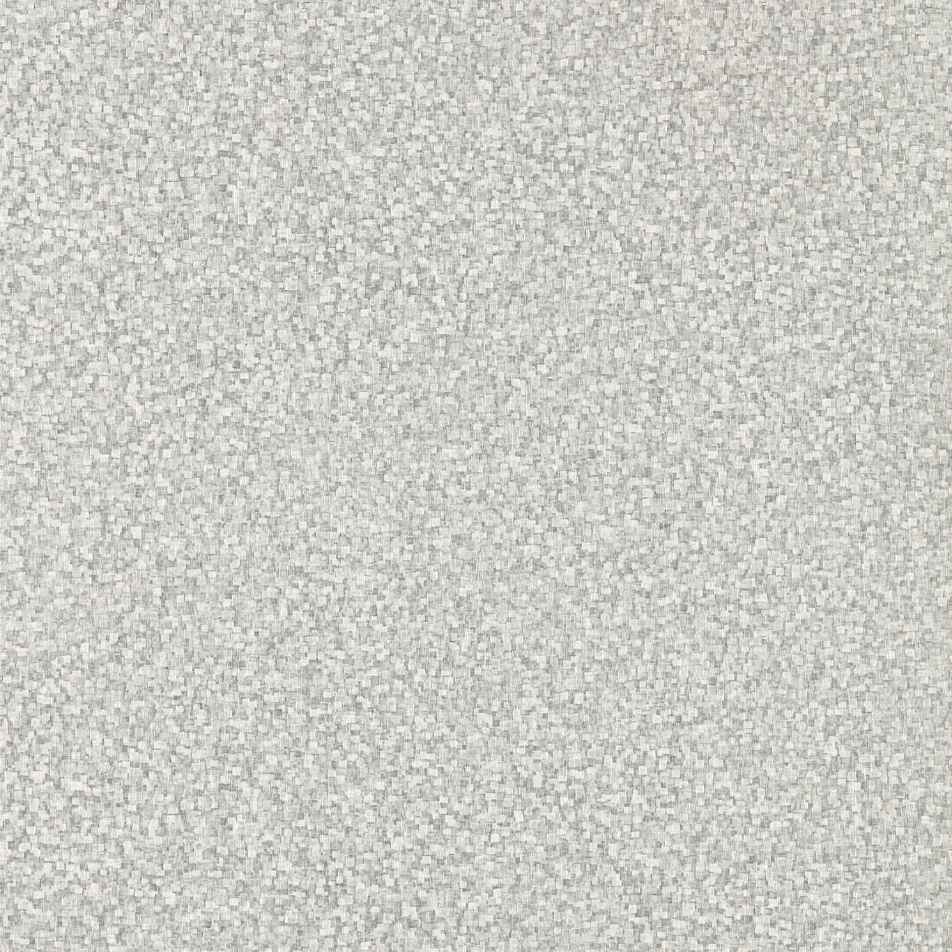 Close-up of pale grey wallpaper with a fine, flecked mosaic tile texture