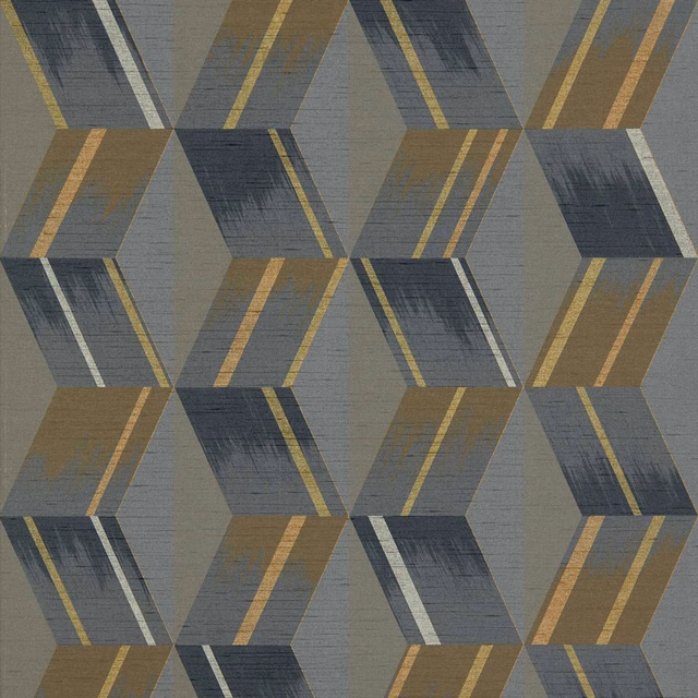 Charcoal, taupe and ochre angular rhombi with fine linear texture