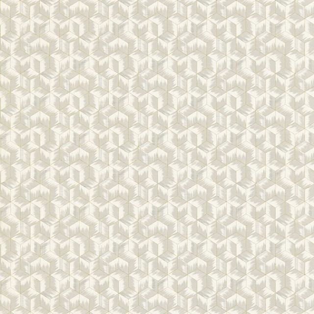 Pale Empire Grey wallpaper with a repeating ivory tumbling-block geometric motif