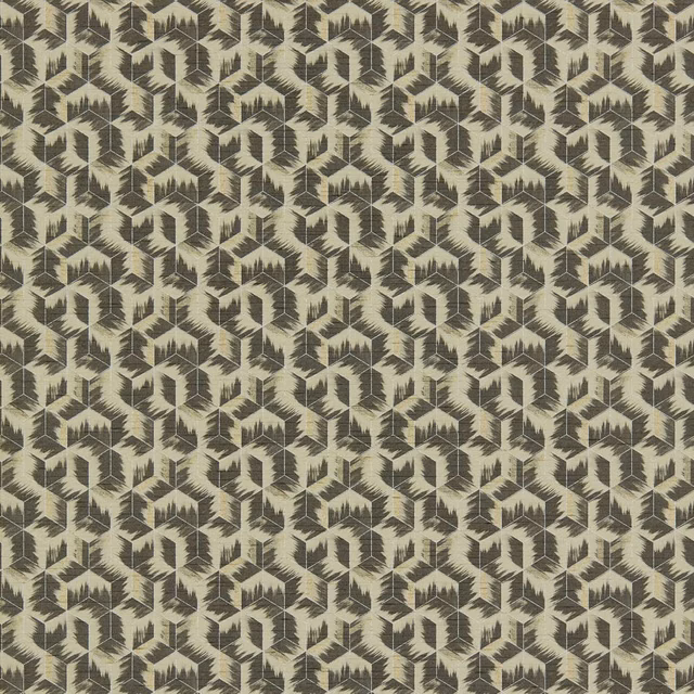 Muted stone wallpaper with charcoal olive tumbling-block motifs in a dense geometric repeat