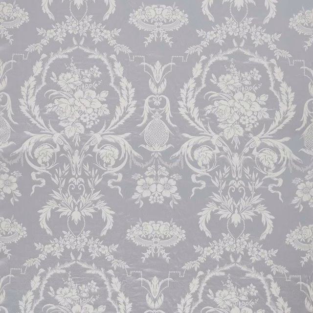 Quartz grey damask with pale ivory urns, florals and scrolling foliage