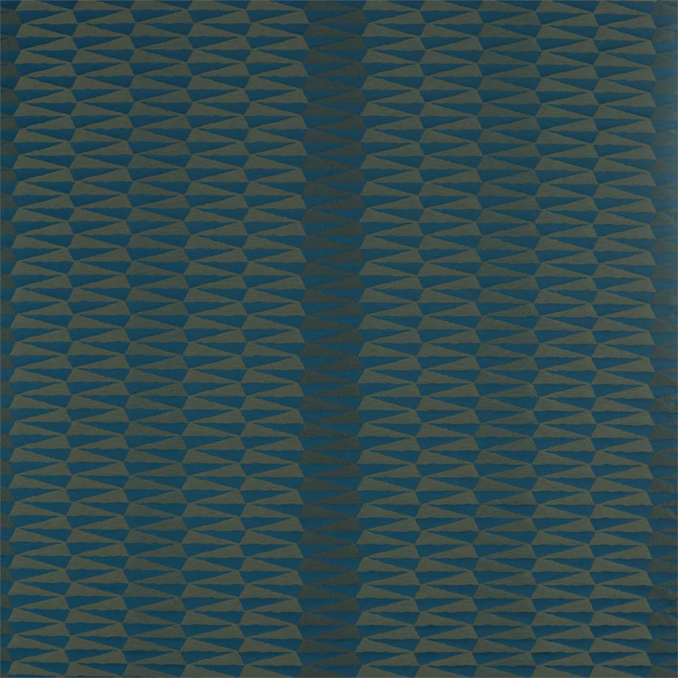 Deep teal and olive serpentine geometry on a subtly textured woven ground