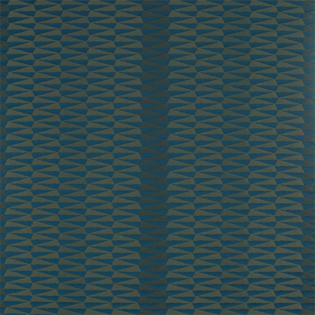 Deep teal and olive serpentine geometry on a subtly textured woven ground