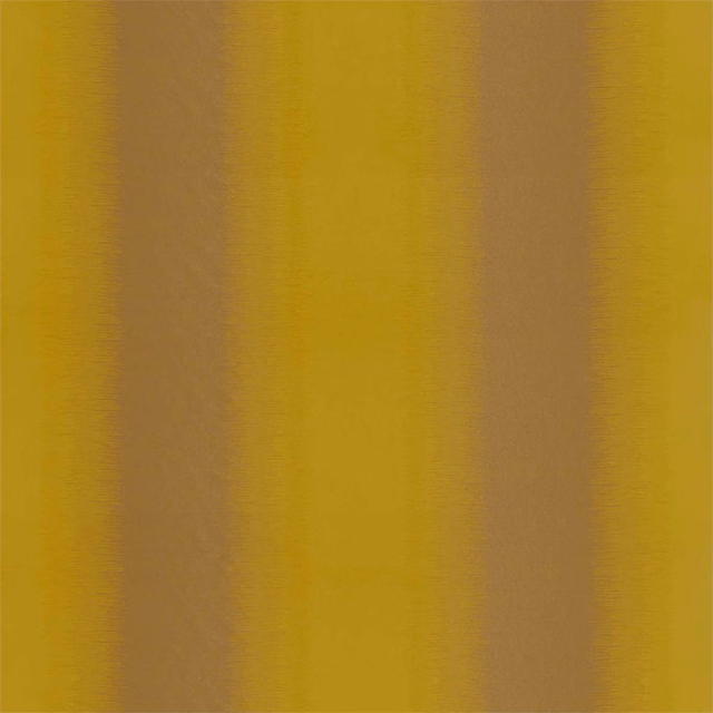 Golden ochre woven fabric with broad taupe vertical bands and subtle grain