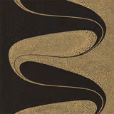 Black wallpaper with sweeping antique-gold vine curves and densely stippled texture