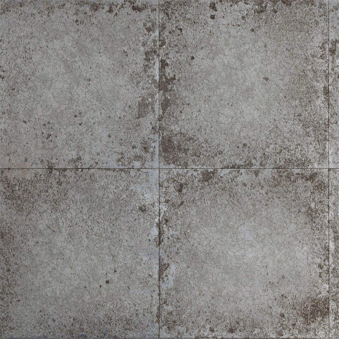 Mottled cool pewter wallpaper with cracked tile blocks and fine dark grid lines