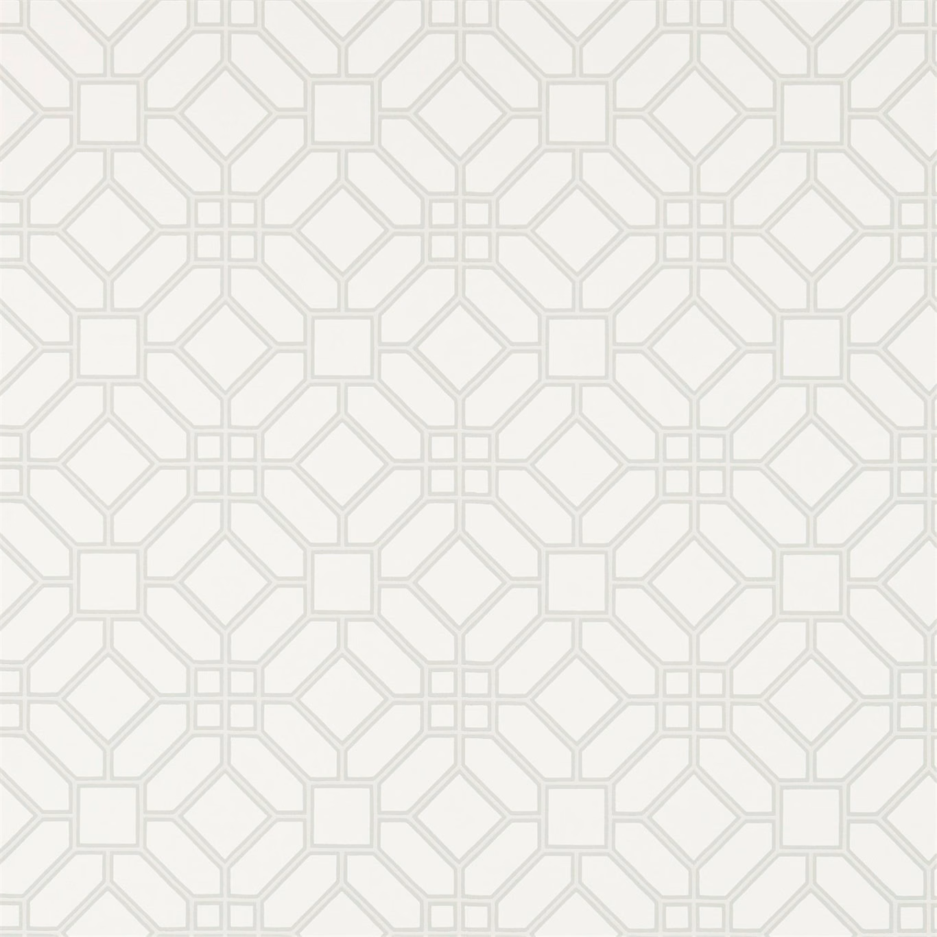 Ivory wallpaper with a fine dove-grey square and diamond trellis motif