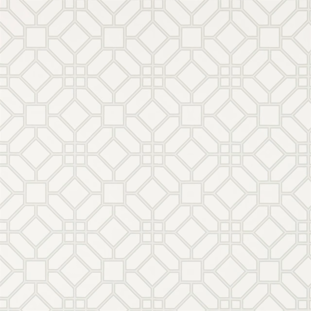 Ivory wallpaper with a fine dove-grey square and diamond trellis motif