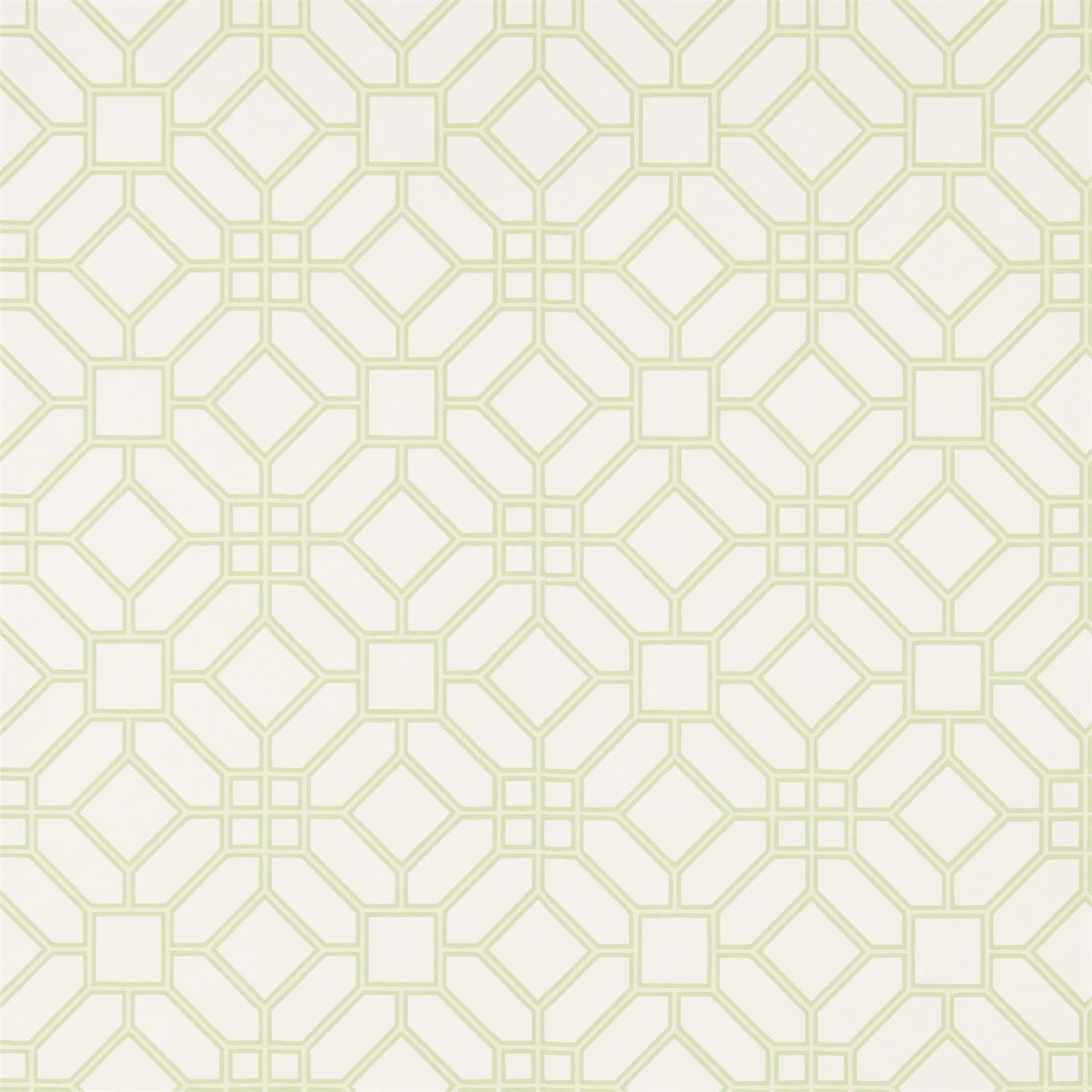 Pale sage trellis of linked octagons and squares on a cream ground