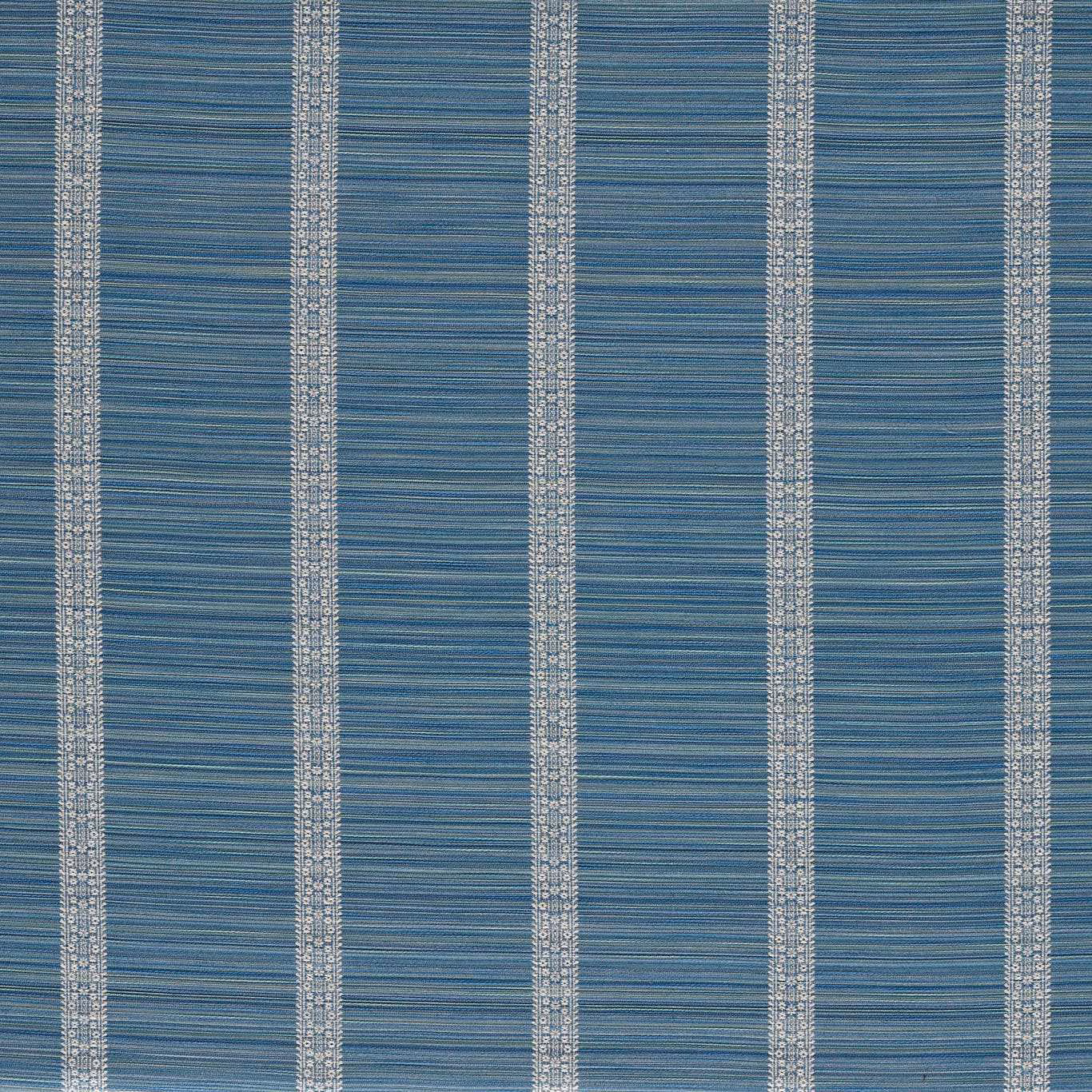 Azure blue striated textile with pale woven ornamental vertical bands