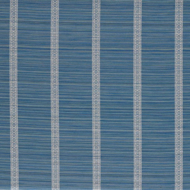 Azure blue striated textile with pale woven ornamental vertical bands