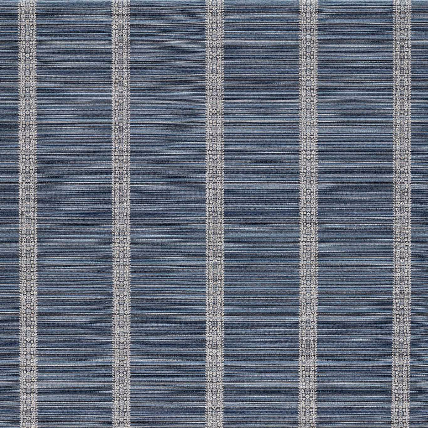 Blue-stone outdoor weave with fine striations and pale ornate vertical bands