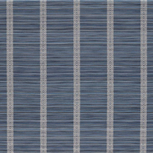Blue-stone outdoor weave with fine striations and pale ornate vertical bands