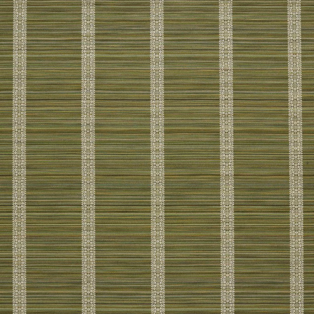 Deep evergreen woven ground with ivory floral stripe bands and fine horizontal texture