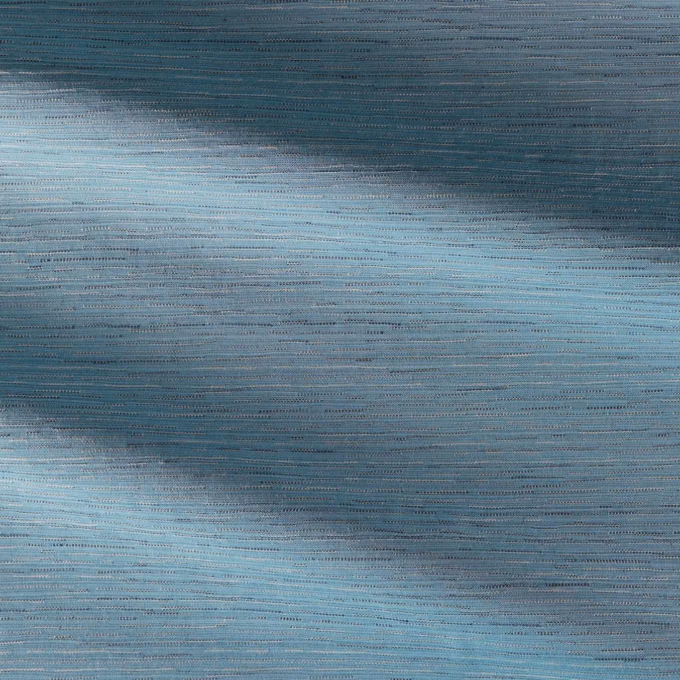 Cool azure outdoor fabric with fine horizontal striations and smoky blue tonal bands