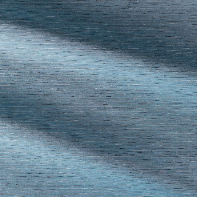 Cool azure outdoor fabric with fine horizontal striations and smoky blue tonal bands