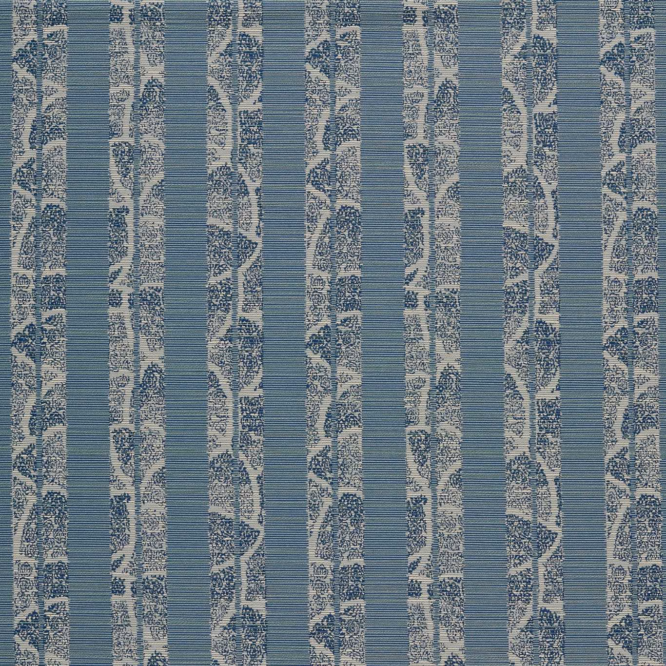 Azure and pale blue-grey vertical stripes with branching botanical texture