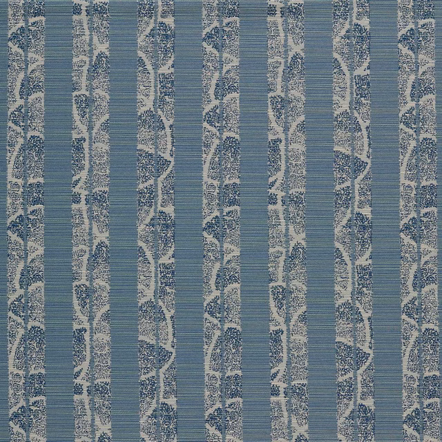 Azure and pale blue-grey vertical stripes with branching botanical texture