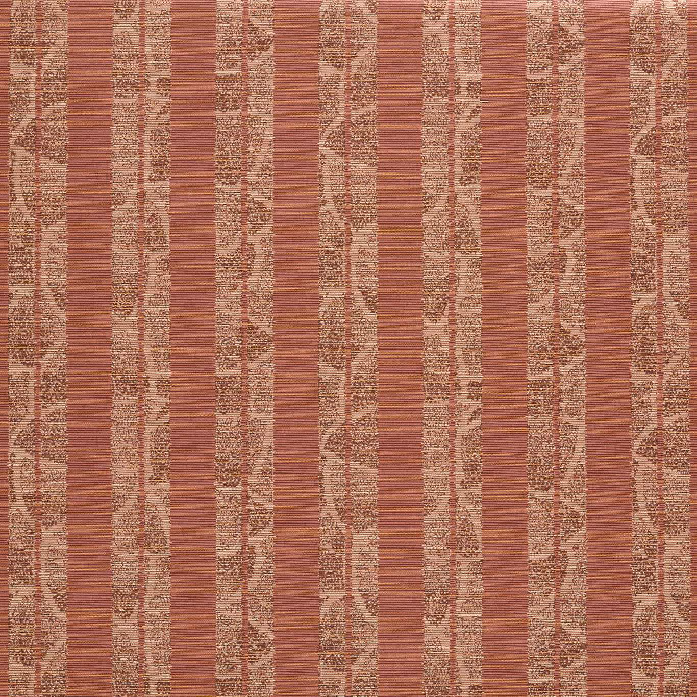 Russet outdoor stripe with distressed beige bands and fine horizontal woven texture