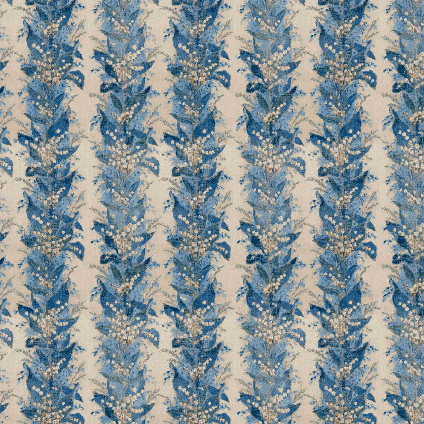 Chalk ground with painterly Blue Stone leafy stripes and woven texture