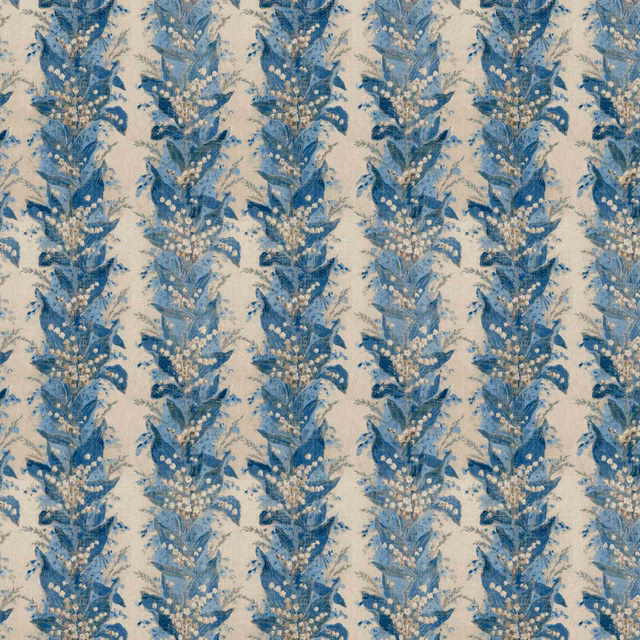 Chalk ground with painterly Blue Stone leafy stripes and woven texture