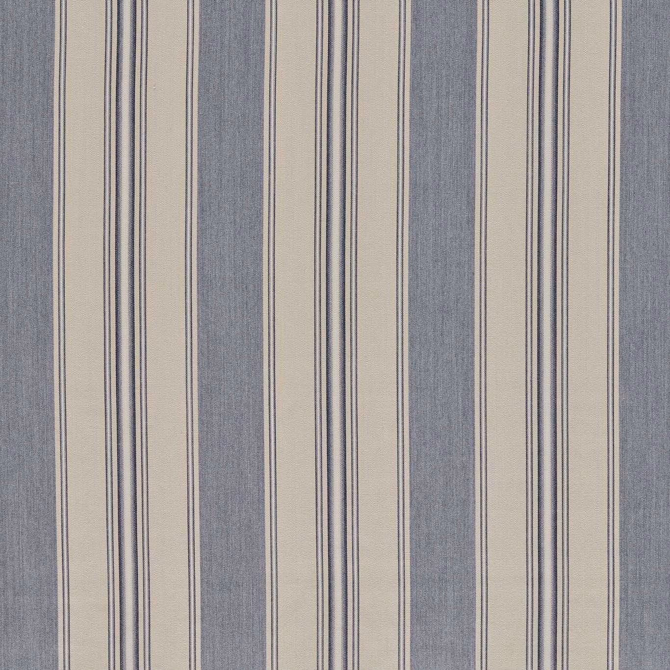Cool denim and stone vertical stripe with fine dark pinstripes and woven texture