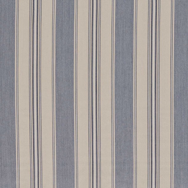 Cool denim and stone vertical stripe with fine dark pinstripes and woven texture
