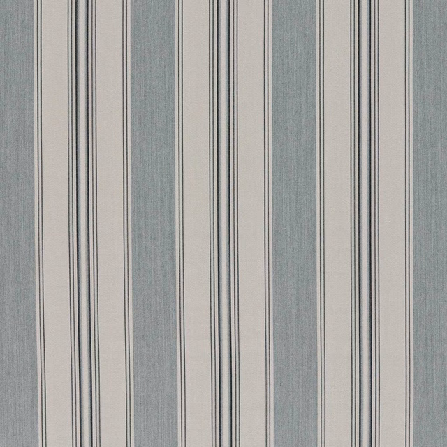 Chalk and blue-grey vertical stripe fabric with fine dark pinstripes and textured weave