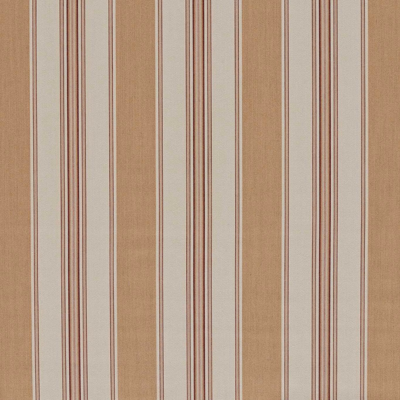 Warm sandstone outdoor stripe with narrow russet lines and fine woven texture