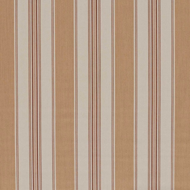 Warm sandstone outdoor stripe with narrow russet lines and fine woven texture