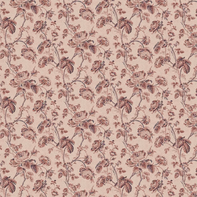 Blush outdoor fabric with dusky rouge vines, leaves and curling flowers