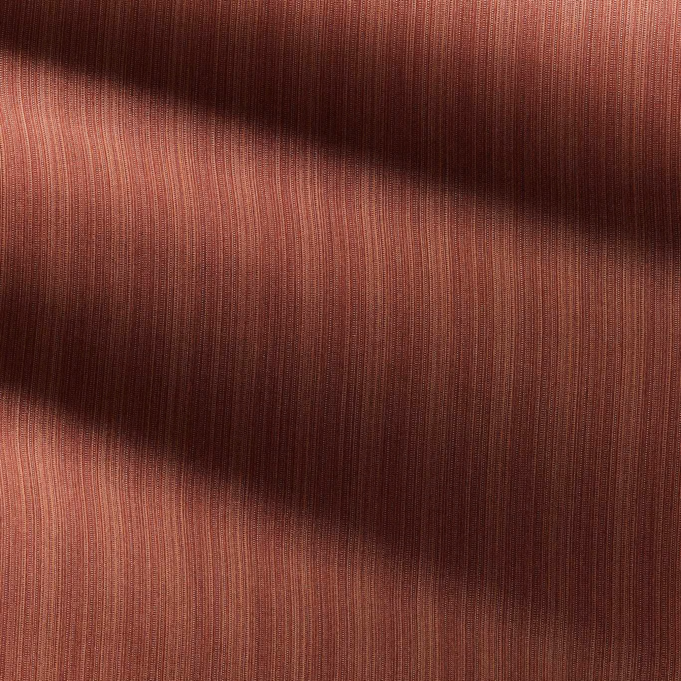 Close-up of russet red strié fabric with fine vertical ribbing and tonal brown shadowing
