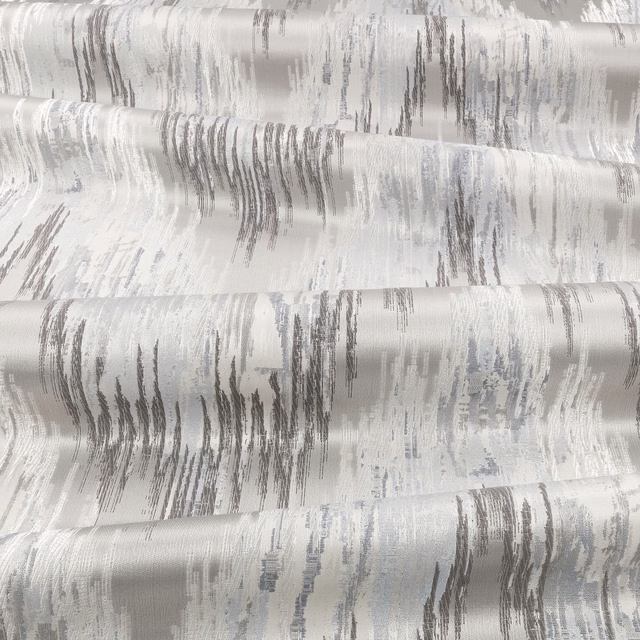 Cool blue-grey Bargello fabric with charcoal vertical brushstroke bands and soft sheen