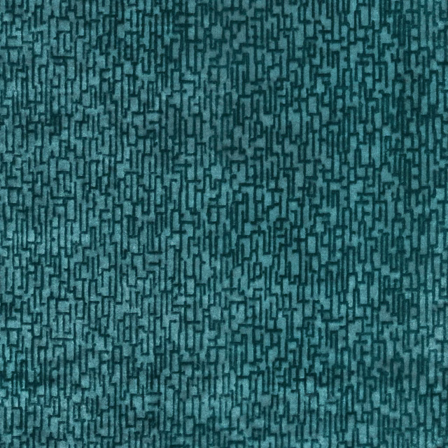 Deep teal textile with dense charcoal broken-line texture and tactile woven surface