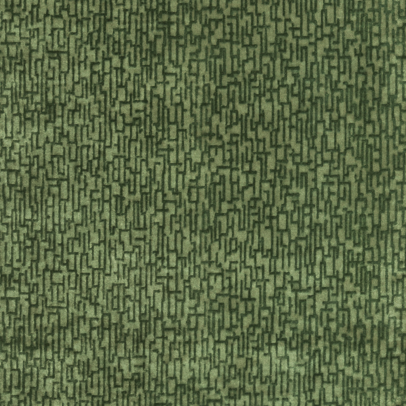 Muted olive-green textile with dense small broken maze-like woven lines