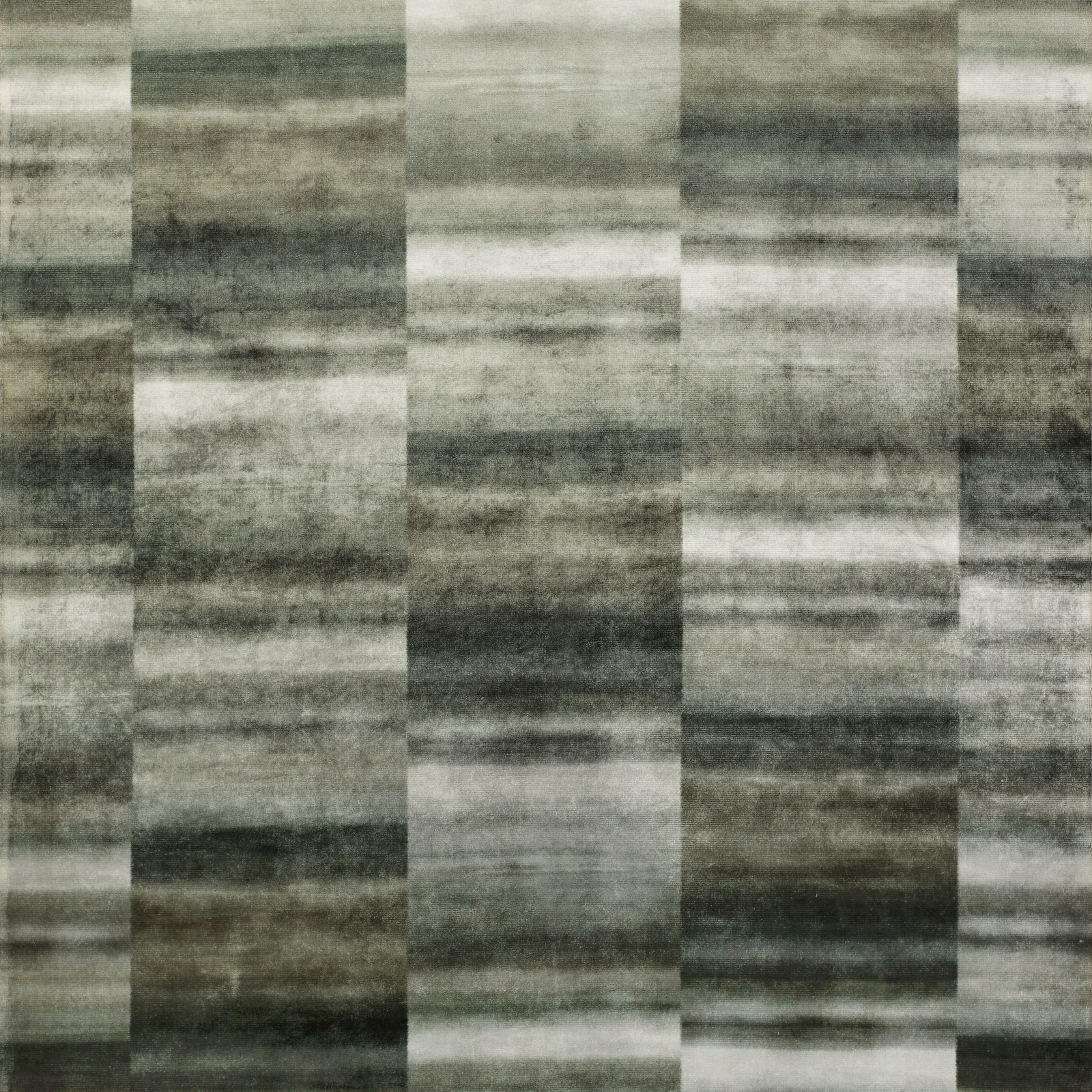 Smoky olive-grey textile with broad vertical panels and blurred horizontal bands
