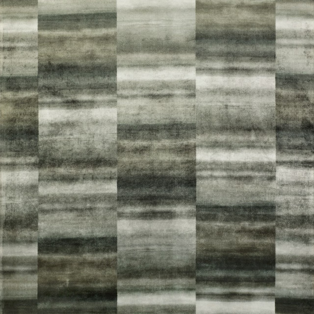 Smoky olive-grey textile with broad vertical panels and blurred horizontal bands