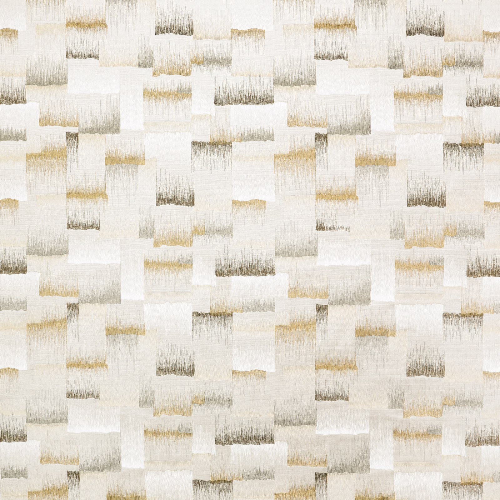 Ivory textile with caramel and taupe brush-edged geometric blocks