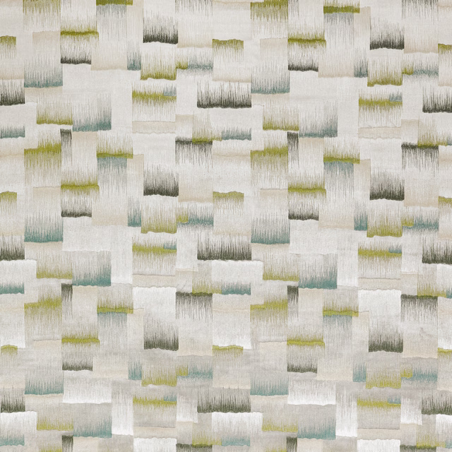 Ivory textile with sage, pale teal and charcoal rectangular brushstroke blocks