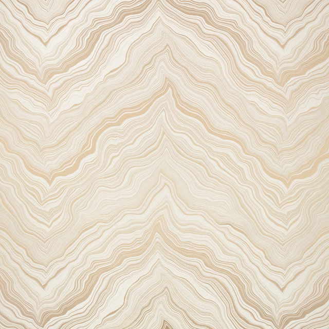 Warm caramel beige fabric with fine, flowing cream and taupe contour lines