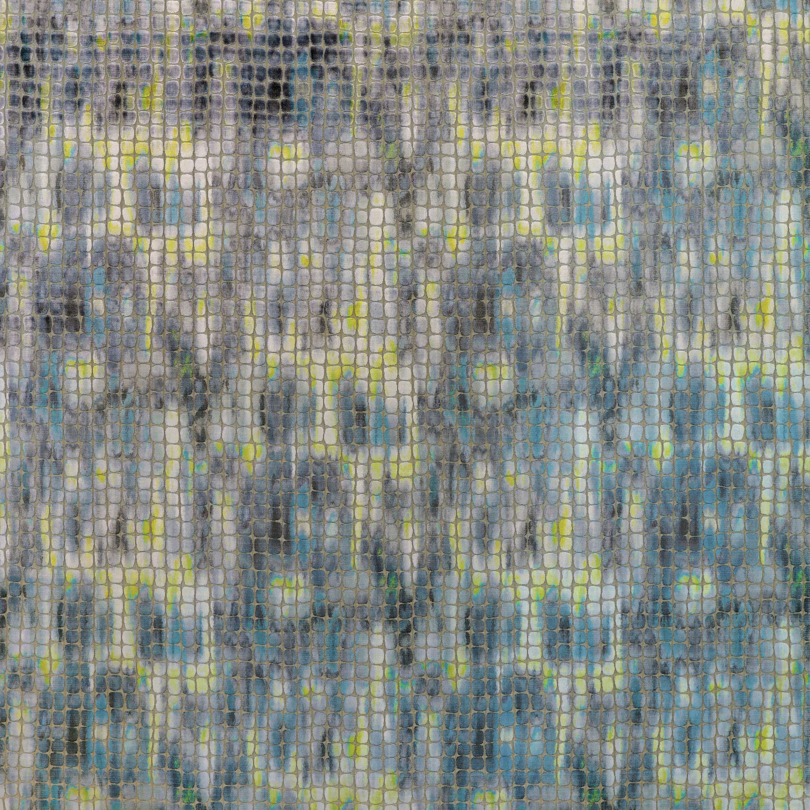 Cerulean blue and grey grid weave with lime-green flecks