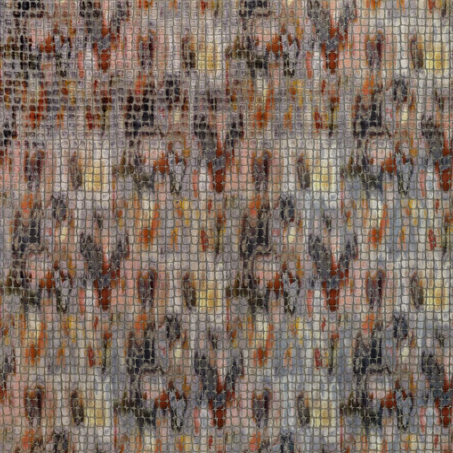 Grey-taupe woven grid with rust, ochre, blue and charcoal flecks